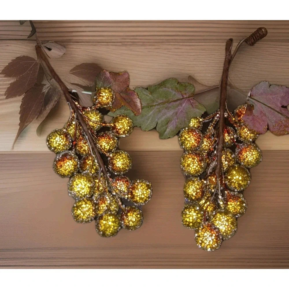 2 Sugared Beaded Faux FRUIT Grapes Decorating Tree Wreath Holiday Fall Display‎